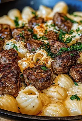 Cajun Steak Bites and Cheesy Garlic Shells Skillet