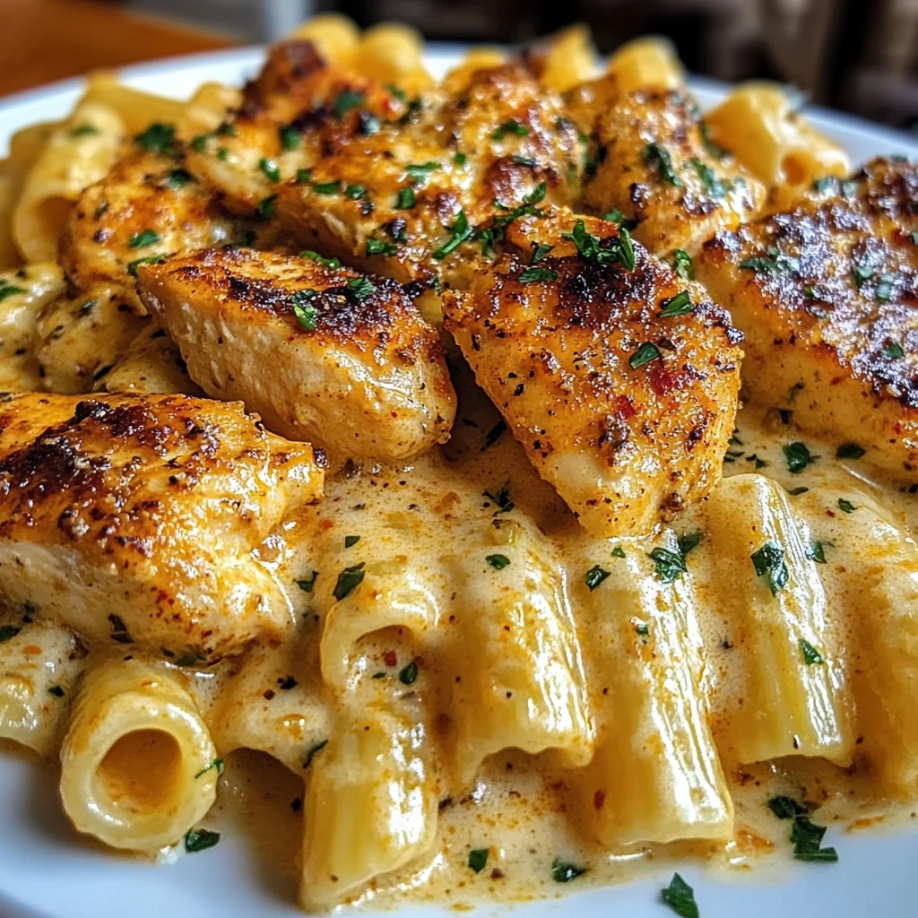 Creamy Cajun Garlic Parmesan Chicken Rigatoni