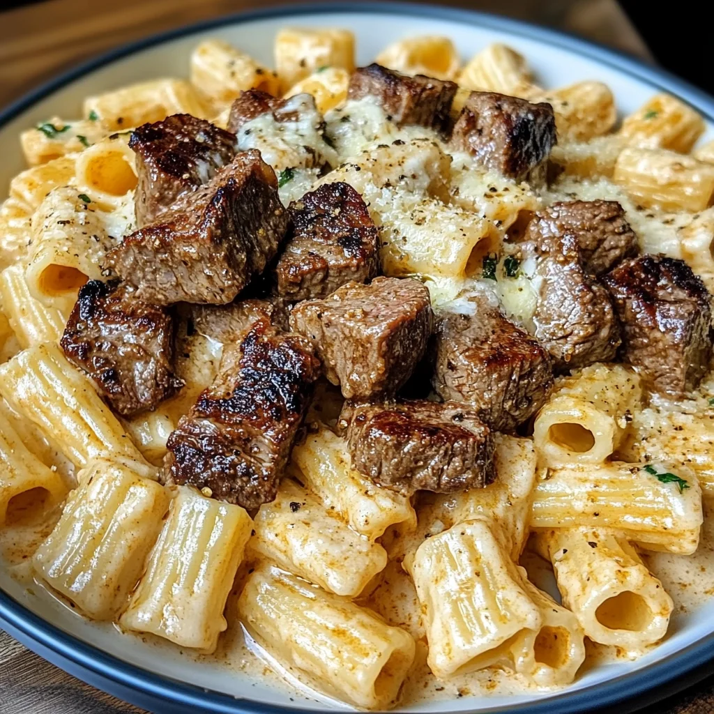 Creamy Cajun Steak Rigatoni with Parmesan Garlic Sauce