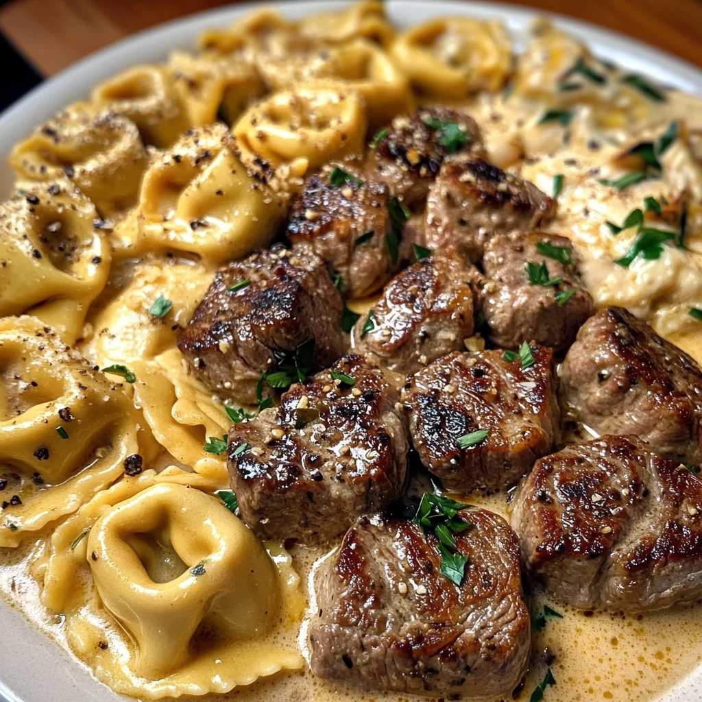 Creamy Garlic Steak Tortellini with Parmesan