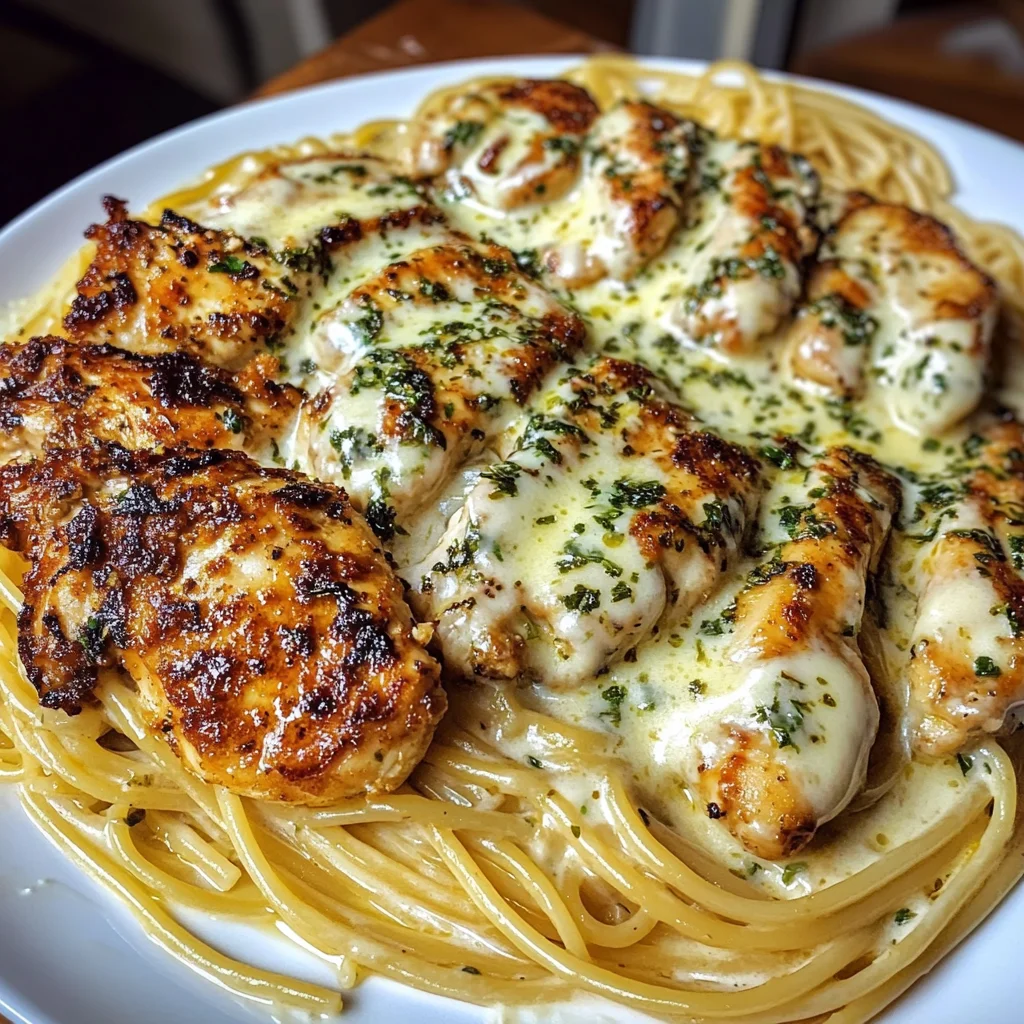 Creamy Herb Chicken Spaghetti with Cheesy Alfredo Sauce