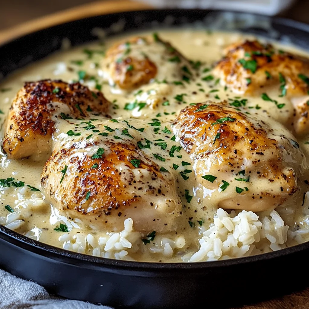 Easy Creamy Smothered Chicken And Rice Dinner Recipe