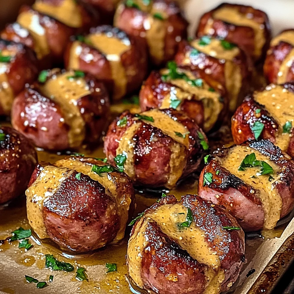 Mustard Hasselback Kielbasa Bites