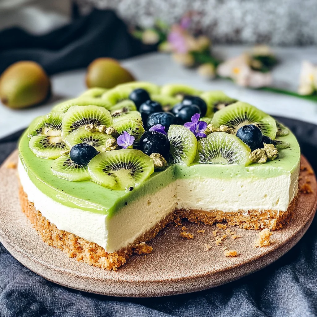 No Bake Kiwi Cheesecake - Veganer Käsekuchen ohne Backen
