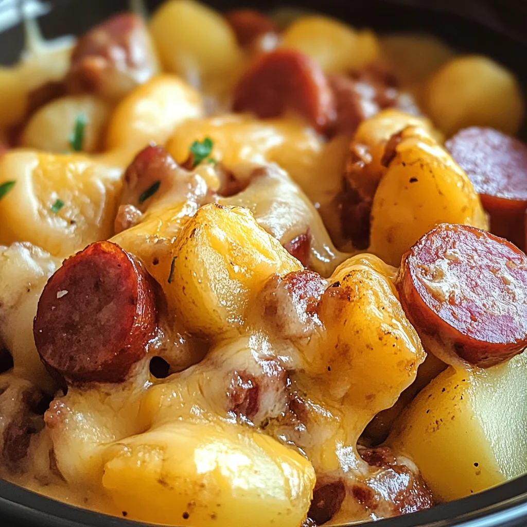 Crockpot Cheesy Potatoes and Kielbasa