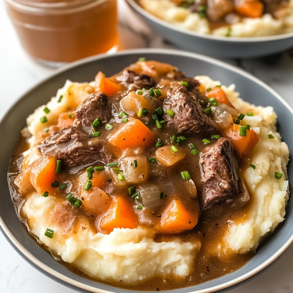 Fall Apple Cider Stew over Mashed Potatoes
