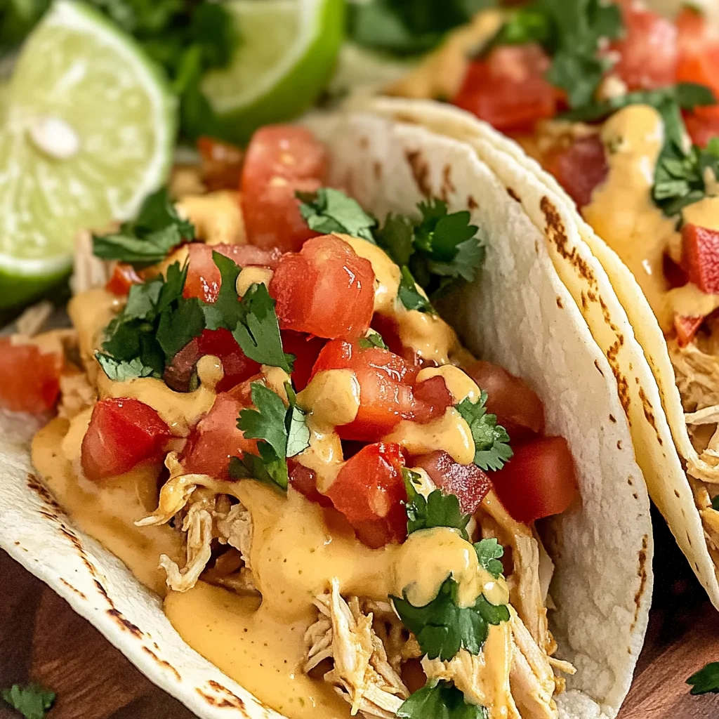 Slow Cooker Queso Chicken Tacos