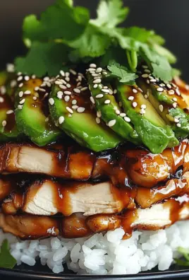 Teriyaki Chicken Avocado Rice Stack