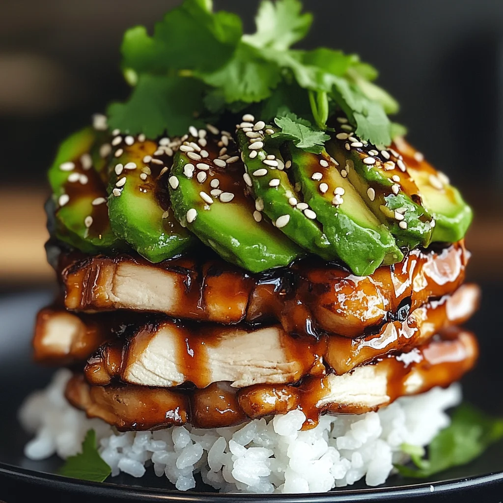 Teriyaki Chicken Avocado Rice Stack